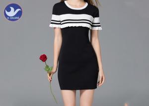 Buy cheap Summer Crew Neck Short Sleeve Knit Dress Ruffle Stripes Pattern Anti - Shrink product