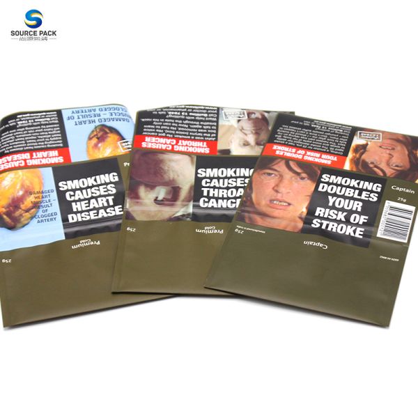 Rolling Tobacco Packaging Pouch Resealable 20g 50g 100g Customized Design