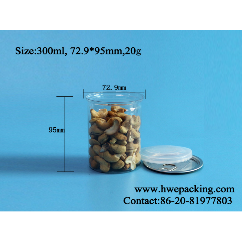 Transparent PET Plastic Cans With Pull Ring 300ml Cashew Almonds Peanuts Mixed Nuts Packing