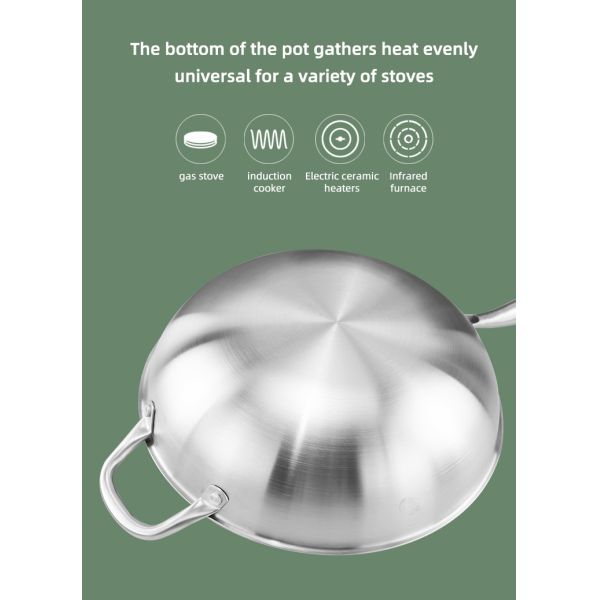 High Quality Cooks Standard Silver Fry Pan Stainless Steel Multi-Ply Clad Wok with High Dome lid