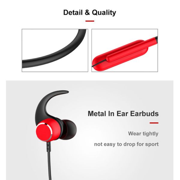 V4.2 Neckband Bluetooth Headphones With Microphone Built In Black Color