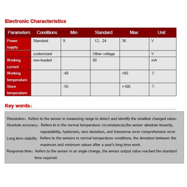 High Accurate tilt angle Analog Inclinometer Temperature Output RION