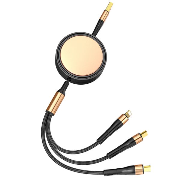 Customizable 3 In 1 Data Cable For Mobile Phone Charging 1.38M 5V 4A TPE with ABS with aluminum alloy USB Cable black