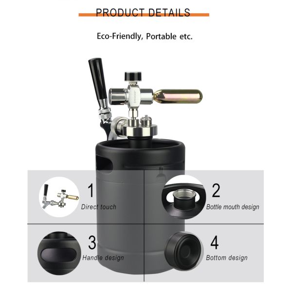 Portable 64oz SS304 CO2 Mini Keg Dispenser