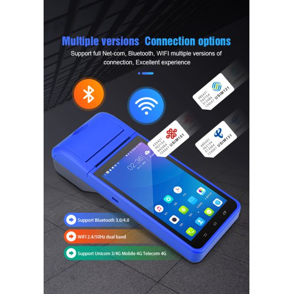 Factory High Speed Handheld Android 11 Touch Screen Pos Terminals with 58mm Thermal Printer 4G