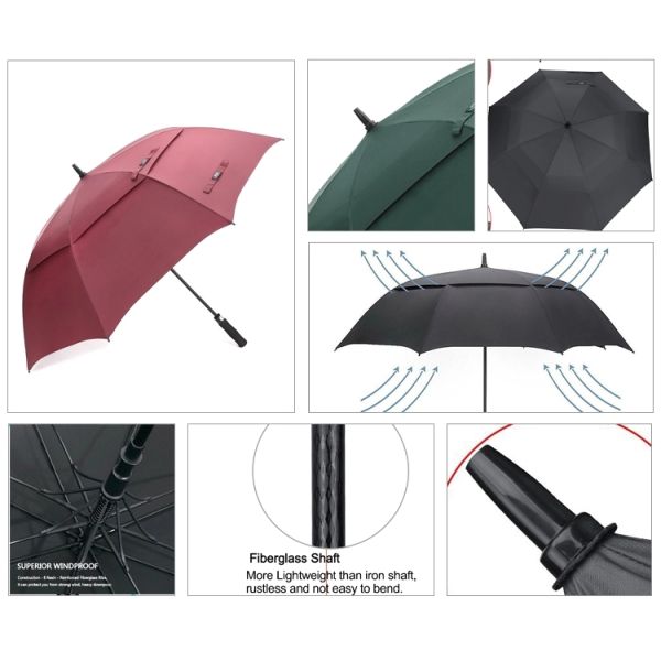 68 Inch Oversized Auto-Open Golf Umbrella Snow Double Canopy Vented Large Cane Umbrella Windproof Waterproof Stick