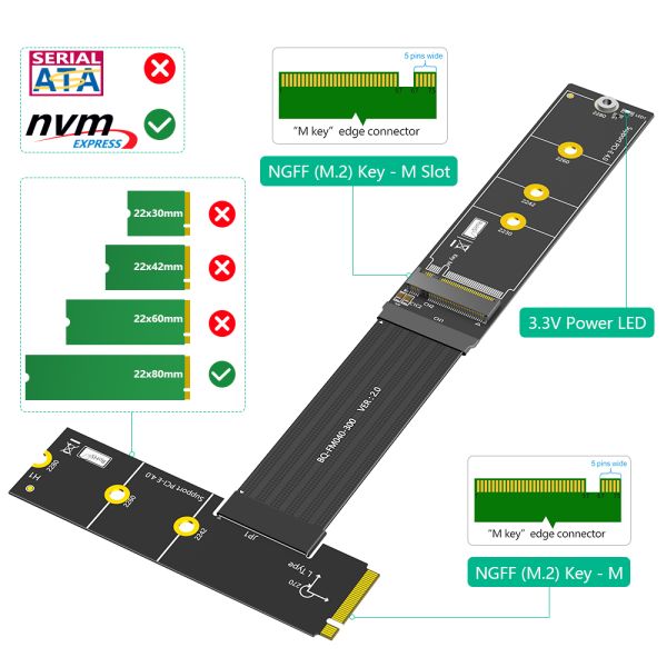 M.2 NVMe SSD Extension Cable 30cm 270 Degree High Speed Data Transfer