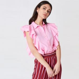 China Lady Clothing Pink Frill Women Shirt on sale
