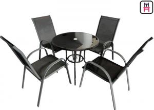Buy cheap Coffee Shop Outdoor Restaurant Tables Textilene Garden Furniture With Arm Chairs product