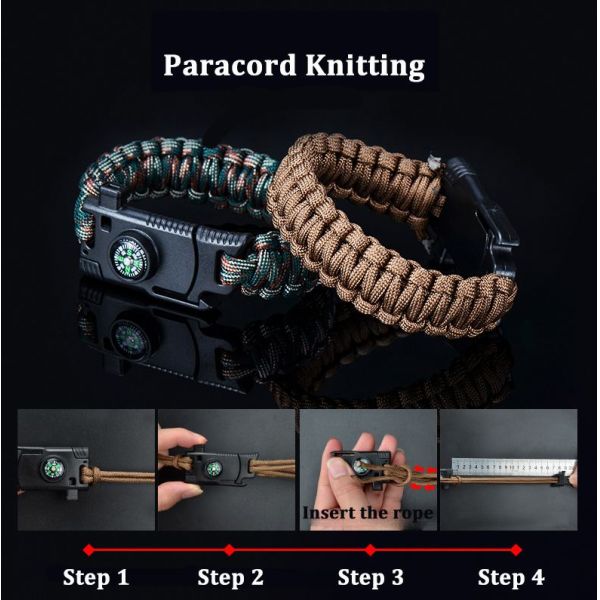 Thin Wrist Flint Starters , Adjustable SOS LED Camping Survival Bracelet