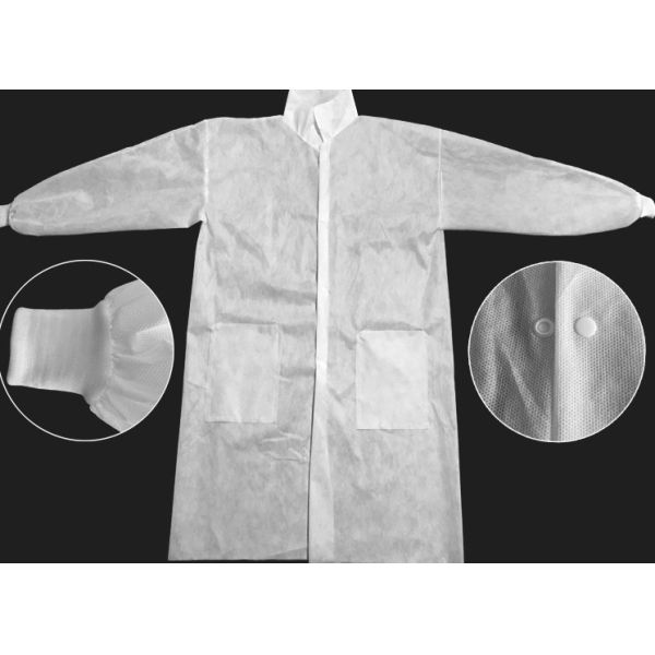 Non Woven Medical Lab Coats With Single Collar Elastic Cuffs And Plastic Button