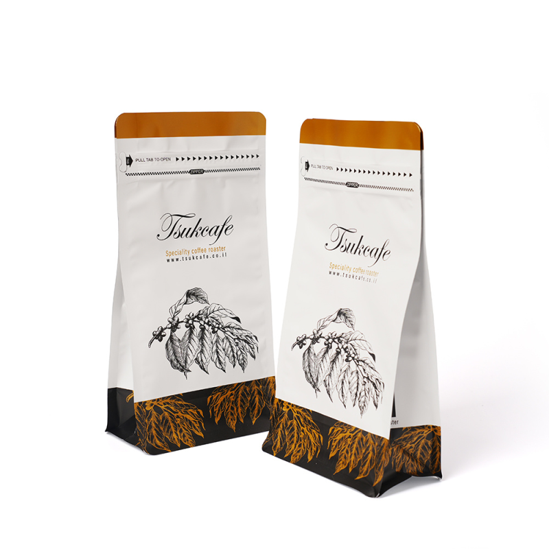 Salad Custom Order Biodegradable Coffee Bean Package Bag Coffee Pouch Flat Bottom Coffee Packaging Kraft Paper Zipper