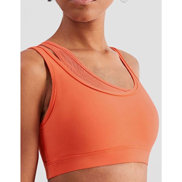 Mesh Stitching Strappy Back Sports Bra Girls Elastic Bottom Padded Crop Top