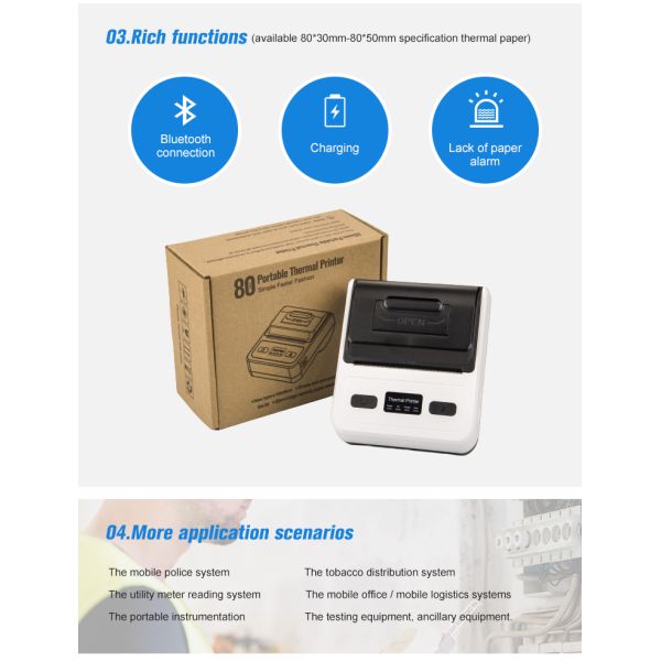 Bill Mini 80x50mm Barcode Portable Pocket Wireless Thermal Receipt Printer