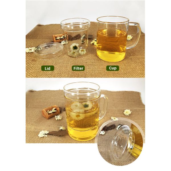 Stocked Glass Tea Cup With Strainer , Eco Friendly Glass Tea Mug With Infuser And Lid