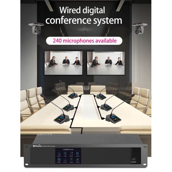 HUAIN Desktop Digital Wired Audio Video Conference Microphone System Professional Meeting Mic With Voting