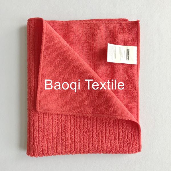 Red solid stripe 100% poly bathroom absorbent water drying wipe,cake towels kitchen cleaning rags size 38*51cm