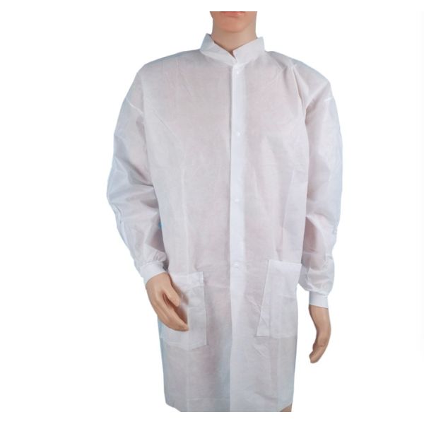 Non Woven Medical Lab Coats With Single Collar Elastic Cuffs And Plastic Button