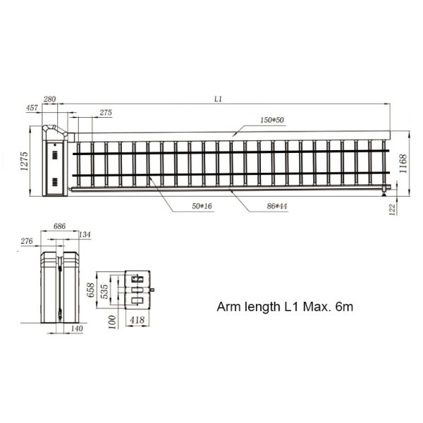 AC 220V 250W Motor Power 1050mm Boom Center Height 5M MTBF Automatic Barrier Gate