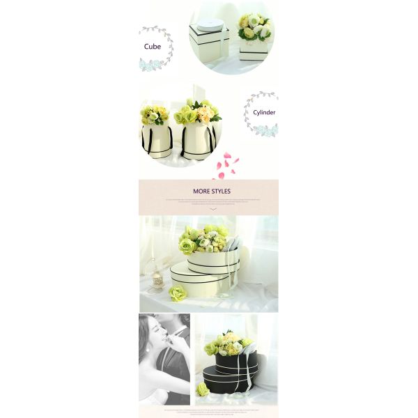 ODM Welcome Handmade Flower Bouquet Boxes , Round Flower Hat Box With Ribbon Handle