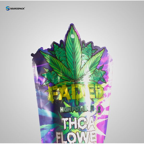 Printed Flexible Laminate Mylar Bag Reusable Zipper Top For Weed Packaging