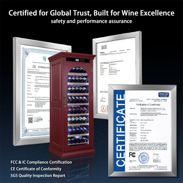 Luxury Burgundy Solid Wood Wine Cooler Cabinet with Digital Control Panel and Touch Control