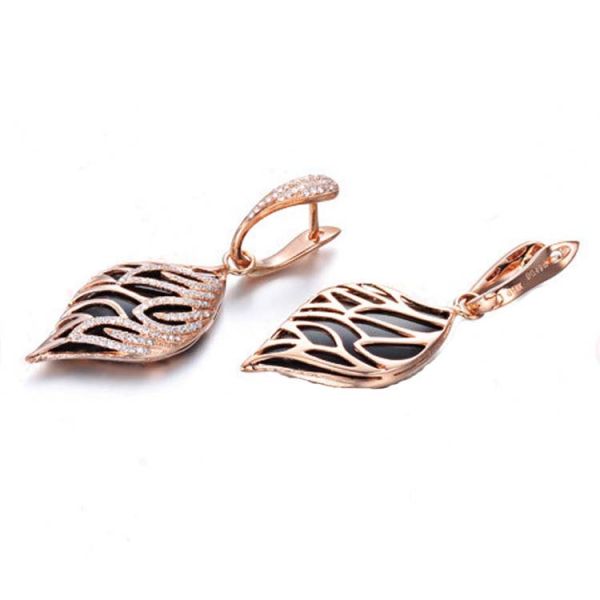18K Gold Black Onyx Diamonds Drop Dangle Earrings (GDE022)