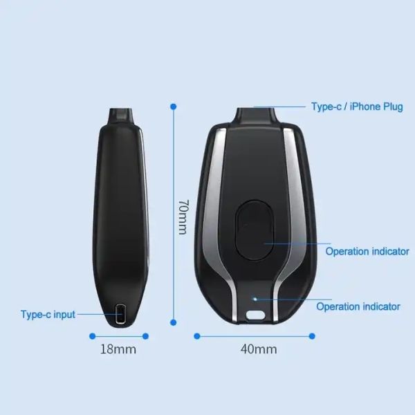 Mini Key Chain Cordless Power Bank 1500mAh Wireless Emergency Portable Charger Ring Holder