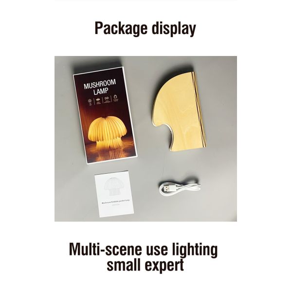 Wooden Foldable LED Table Mushroom Paper Lantern Small Reading Light