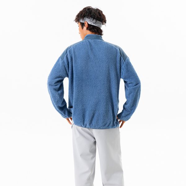 Custom OEM ODM Stand Collar Air Breath Thermal Fleece Pullover, Constant Temperature Warm Color Block Outdoor Hiking Top, Custom Logo & Fabric