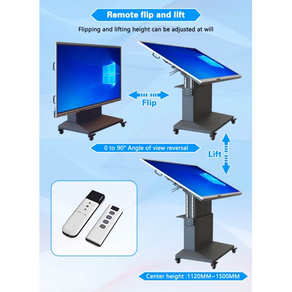 Lift Up Down Rise Fall Flip Left Right Remote Control Stand for 86" 98" 110" Smart Board