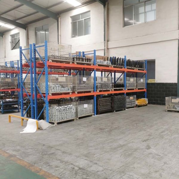 Heavy-duty warehouse shelving in use