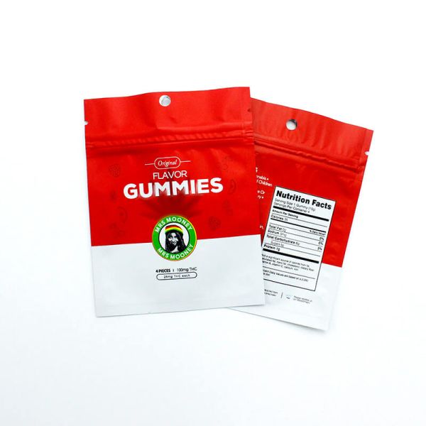 Three Side Seal Gummy Mylar Weed Packaging Plastic Packaging Pouch With Zipper And Hole