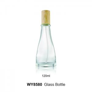 Transparent Stylish Glass Lotion Bottles 120ML With Bamboo Cap Sprayer Pump