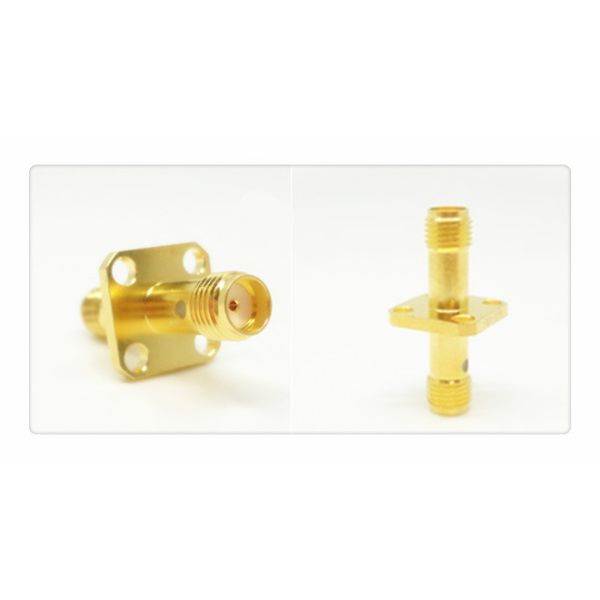 4 Hole Flange Mount SMA Female to Female RF Adapter / RF Antenna Adapter Gold Plated