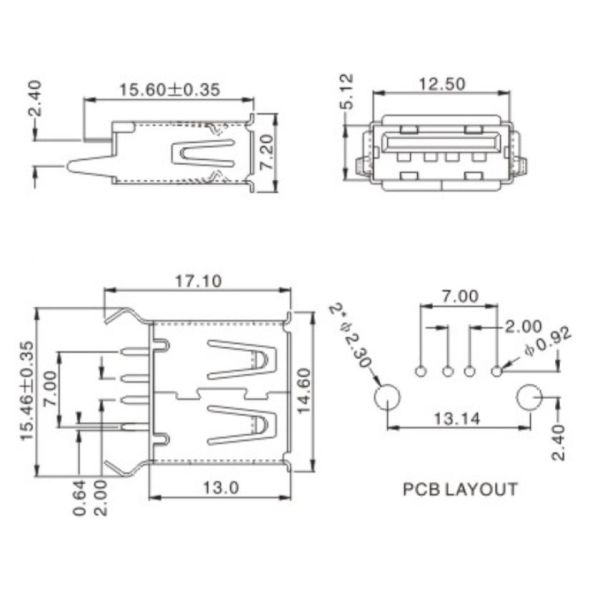 180 Degree USB Female Socket Vertical With Bent Feet Copper Alloy Contact