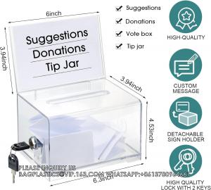 China Acrylic Donation Box With Lock And Sign Holder Clear Ballot Box Donation Boxes For Fundraising Suggestion Box on sale
