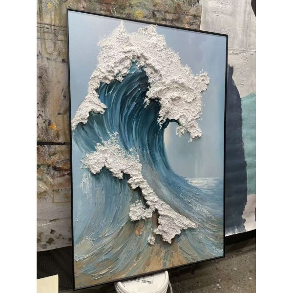 Seaside Hand Painted Oil Painting with Blue Ocean Waves