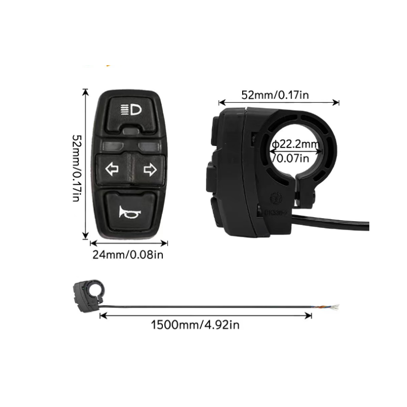 3-In-1 Electric Bike Components 36V 48V Horn Headlight Steering Switch DK336 Parts
