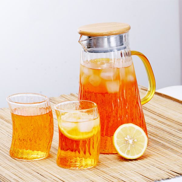Bark Texture Glass Serving Pitcher , Borosilicate Hot Water Carafe Set
