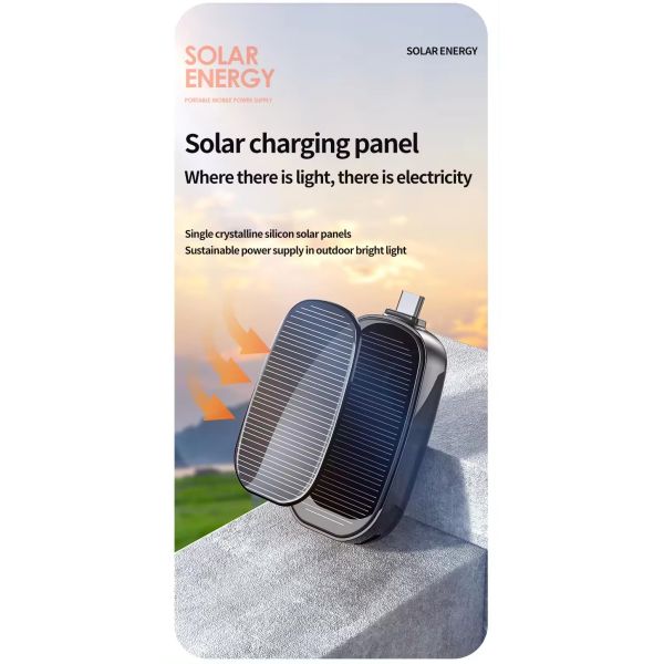 Mini Small Keychain Outdoor Emergency Solar Wireless Charger Key Chain Power Bank Portable Mobile Charging 1200mAh