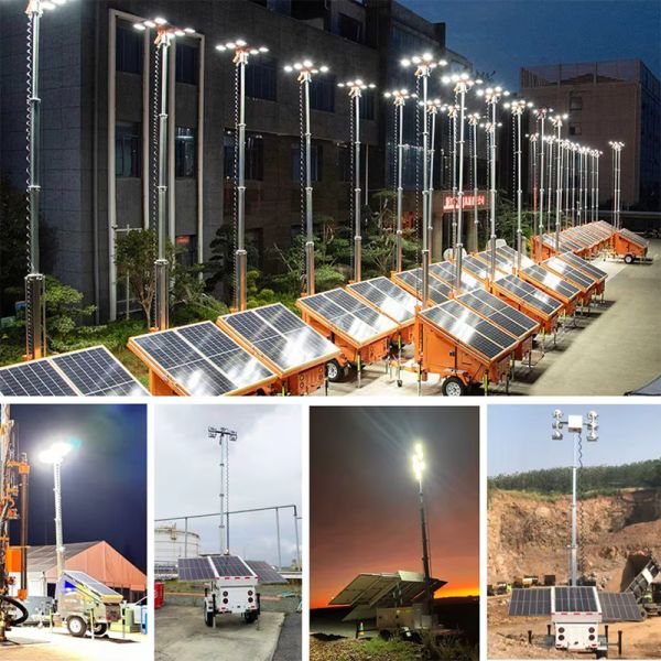 Site Solar Light Towers Rotating CCTV Surveillance System Trailer Light Tower Solar Powered Lighting Towers