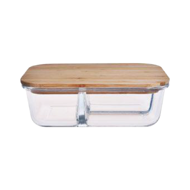 IKOO Bamboo Lid Divided Glass Container - Borosilicate Microwave Safe