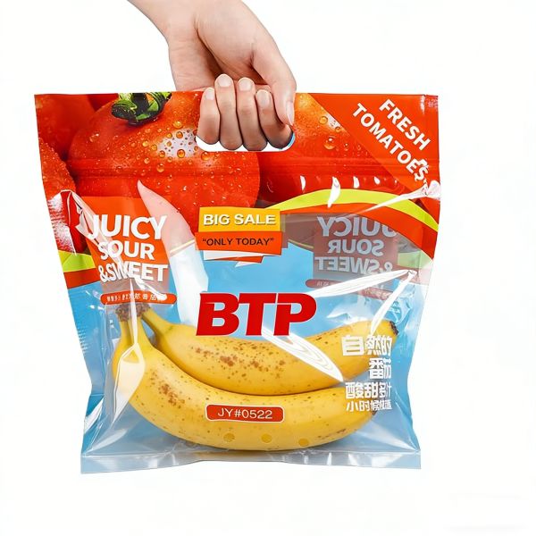 Custom Ventilated Produce Handheld Bag with Food-Grade Material and Gravure Printing for Fresh Vegetable & Fruit Packaging