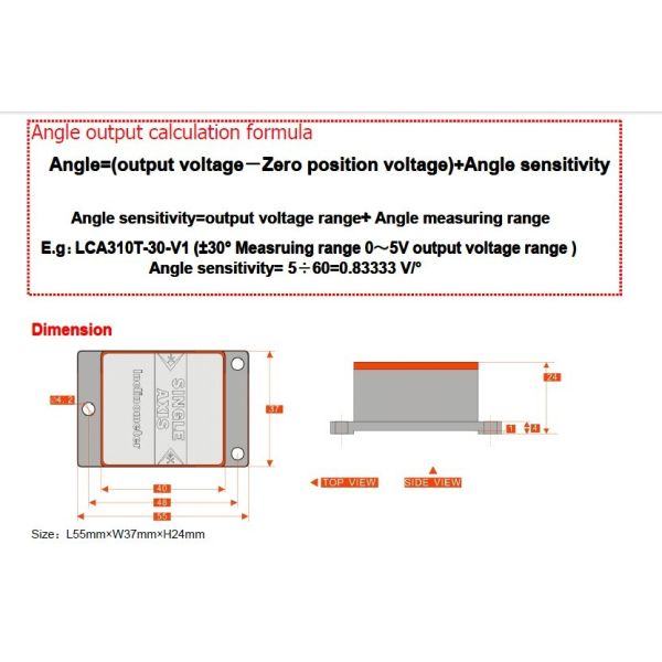 LCA310T 360deg Single Axis Tilt Sensor Wide Voltage Input 9～36V Inclinometer