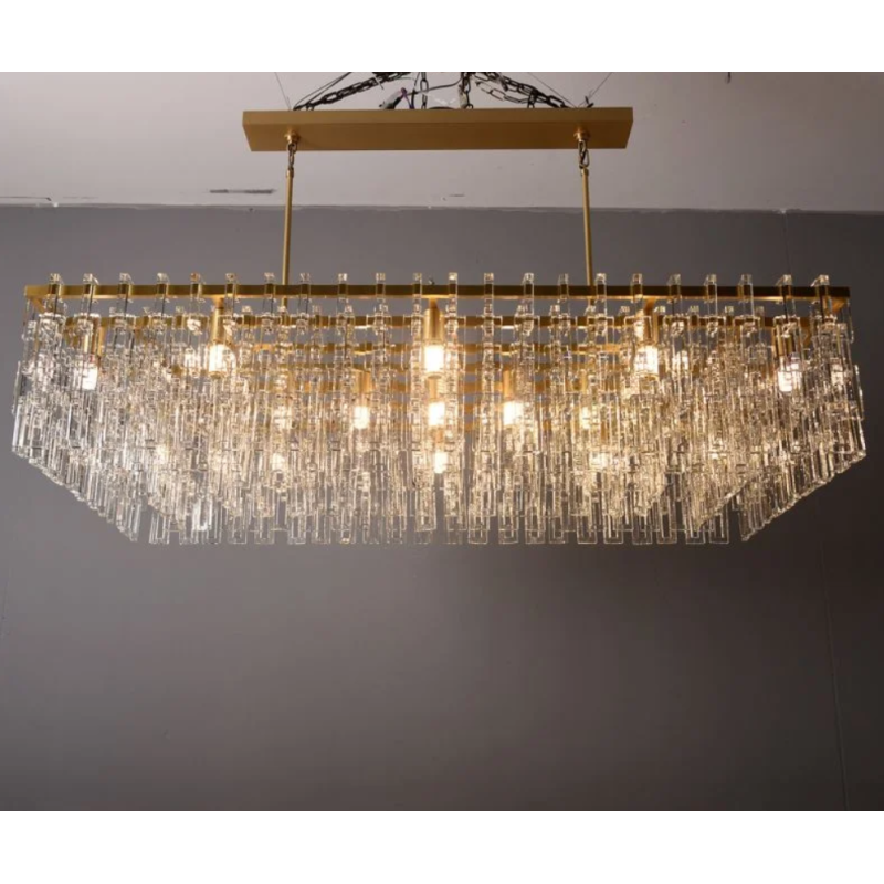 60" Crystal Brass Chandelier Linear Link Lighting for Indoor Use