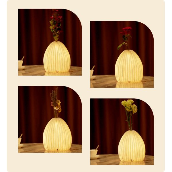 Folding LED Vase 3D Paper Lamp Reading Origami Night Light For Bedroom