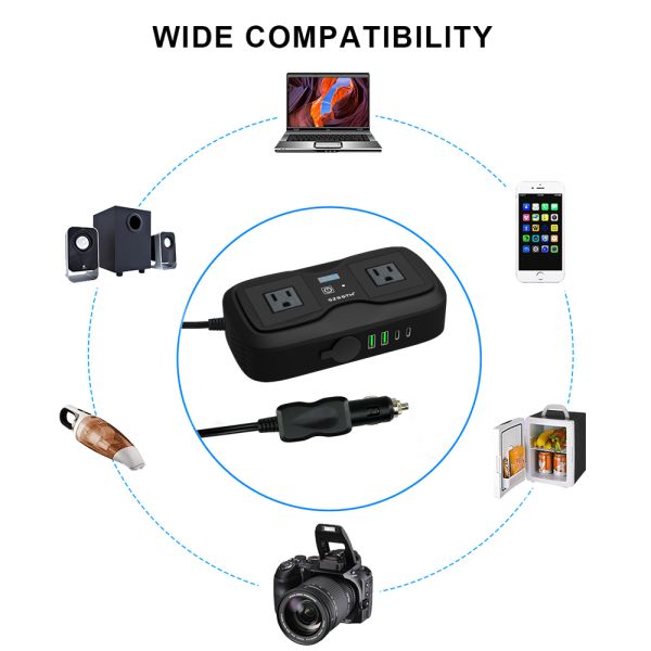 Power Up Your Journey: 200W Car Inverter with 2 AC Sockets & Dual USB-C | Stay Connected on the Road