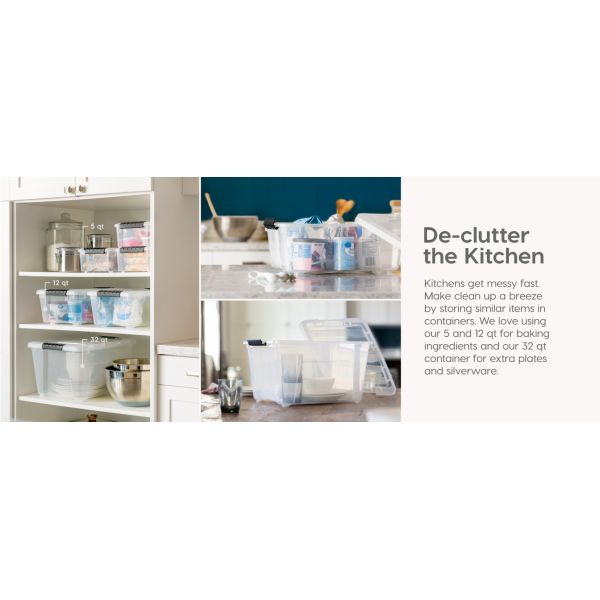 53 Quart Stackable Plastic Storage Bins With Lids And Latching Buckles, 6 Pack - Clear, Containers With Lids