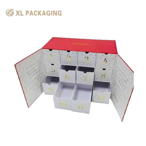 XL Packaging Custom Luxury Boxes Christmas Printing Design Advent Calendar Box 12 24 Days Star Tree Type Inside Full Colour Skin Care Cosmetic Gift